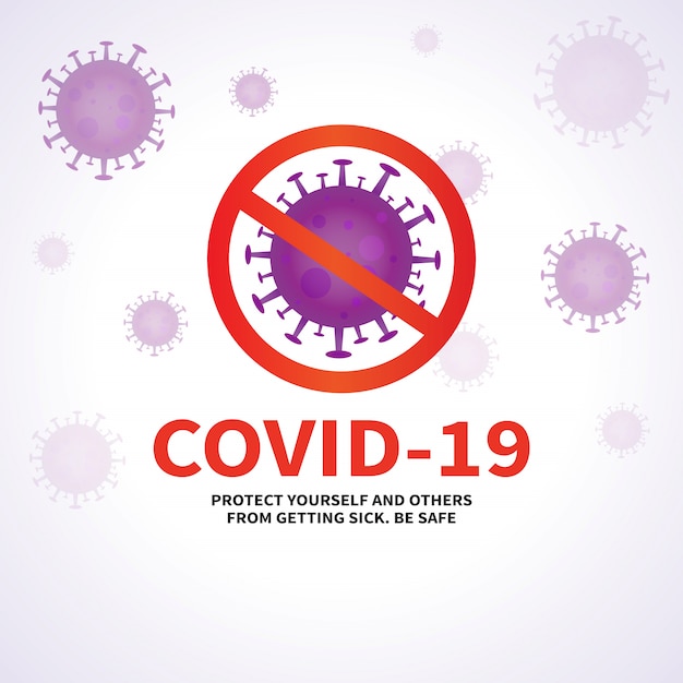 Pare el signo y el símbolo Covid-19, el diseño de texto de tipografía para autoprotección, cuarentena, quedarse en casa, mantenerse a salvo