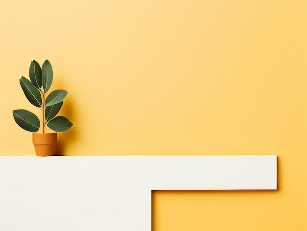 pared amarilla en blanco con planta renderización 3d computadora dibujo digital pared amarillo en blanco con pl