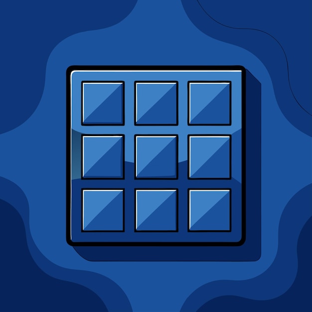 una pared azul con una ventana y un fondo azul con un patrón de cuadrados