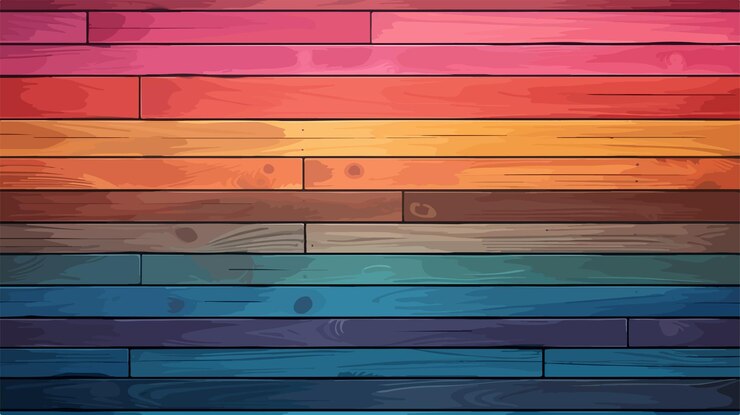 una pared colorida con una madera de color arco iris