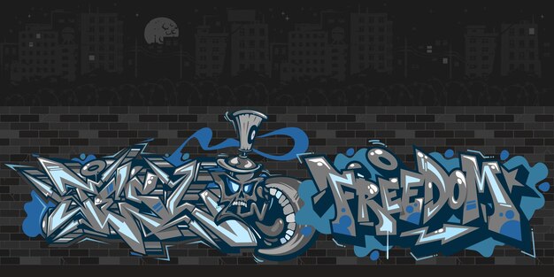 Vector pared de graffiti de arte callejero oscuro con dibujos en la noche en el contexto de la ilustración vectorial del paisaje urbano