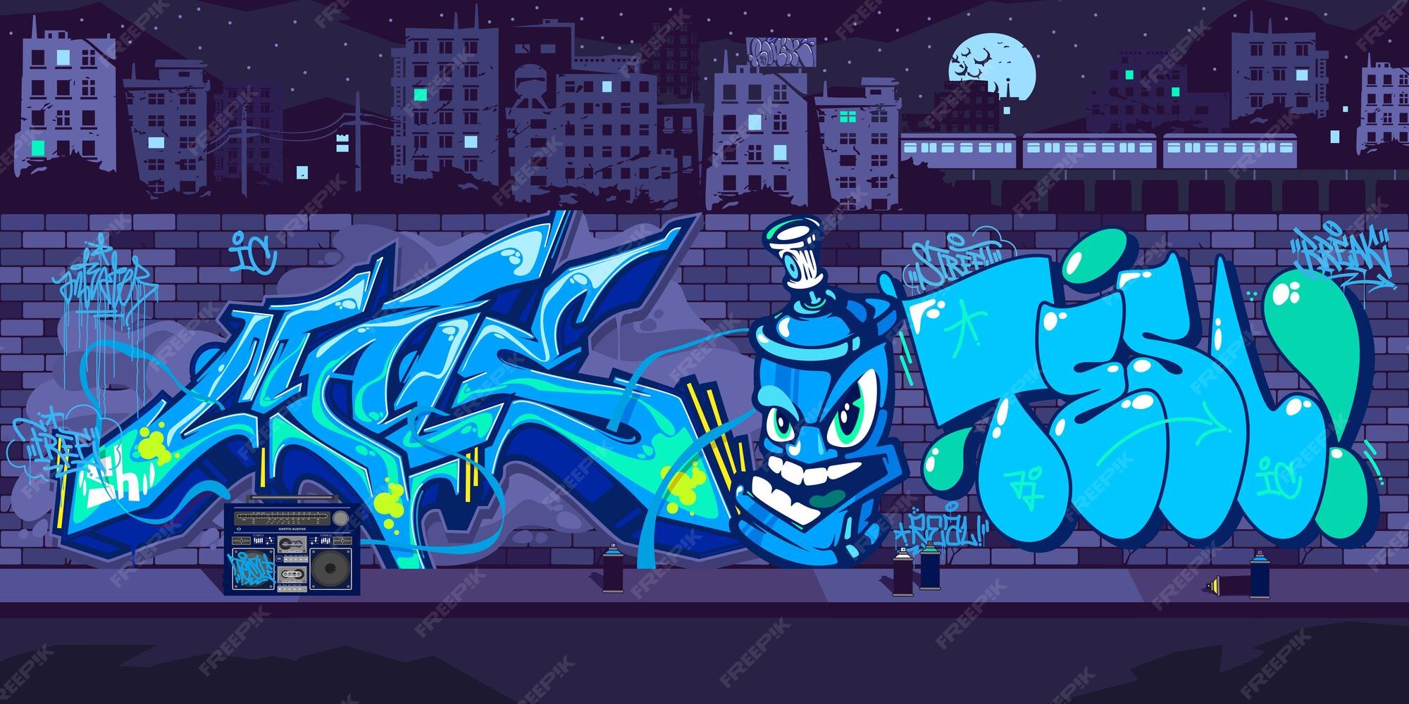 Pared de graffiti urbano con artista callejero pintando dibujos de