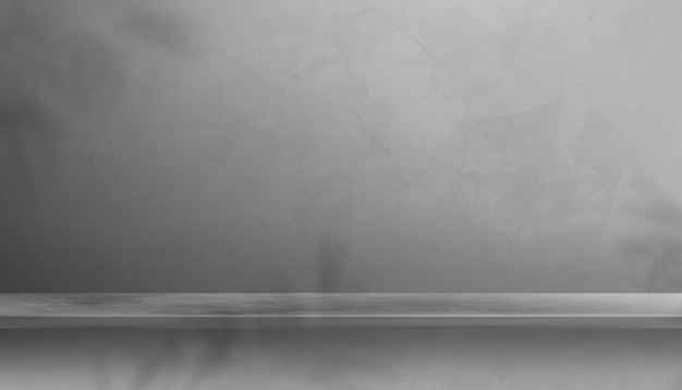 Vector pared gris de la sala de estudio y maqueta de podio 3d fondo cemento gris texturizado con sombra de hoja de palma fondo mínimo vectorial de diseño de loft de pancarta de hormigón gris para la presentación del producto en promoción de venta