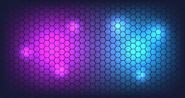 Vector pared hexagonal 3d con fondo de brillo de neón