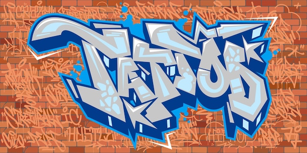 Pared de ladrillo urbano abstracto con Graffiti Street Art Word Tattoo Lettering Vector Illustration