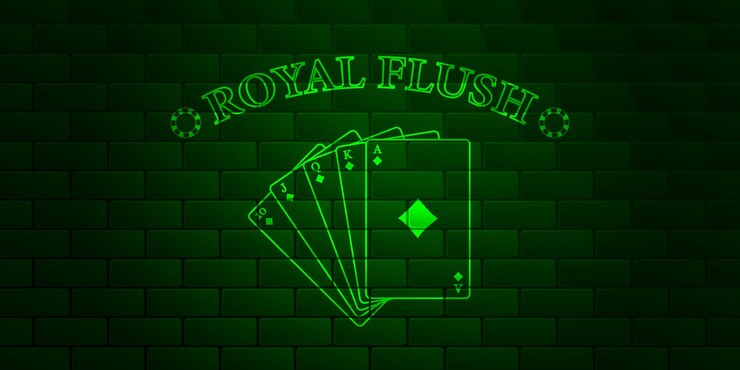 Vector pared de ladrillo verde oscuro con texto brillante poker y escalera real del palo de diamantes ilustración vectorial