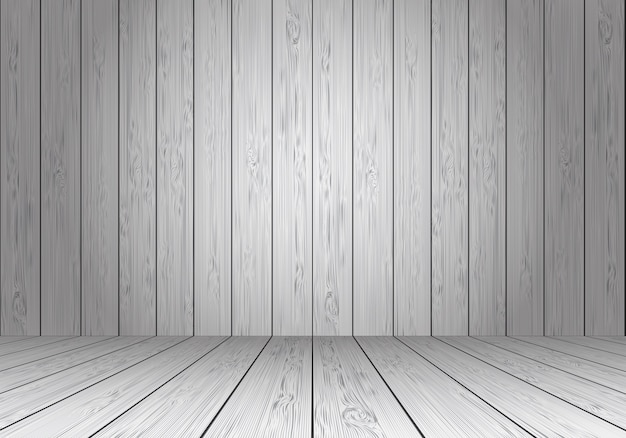 Vector pared de madera gris y perspectiva interior del sitio en blanco del piso.