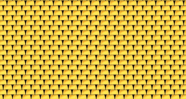 Pared de muchos lingotes de oro Fondo Pilas de lingotes de oro Patrón de costura Ilustración vectorial