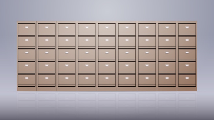 Vector pared de la oficina del archivador carpetas de almacenamiento de archivos de datos de documentos para archivos concepto de administración empresarial ilustración vectorial horizontal