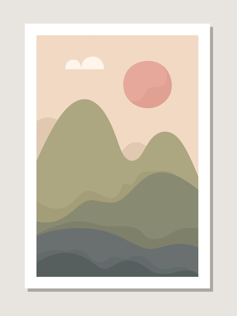 Pared de paisaje de arte. Paisaje abstracto con montañas