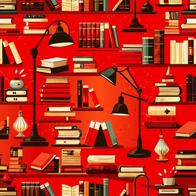 Vector una pared roja con libros y un fondo rojo con un fondo roja