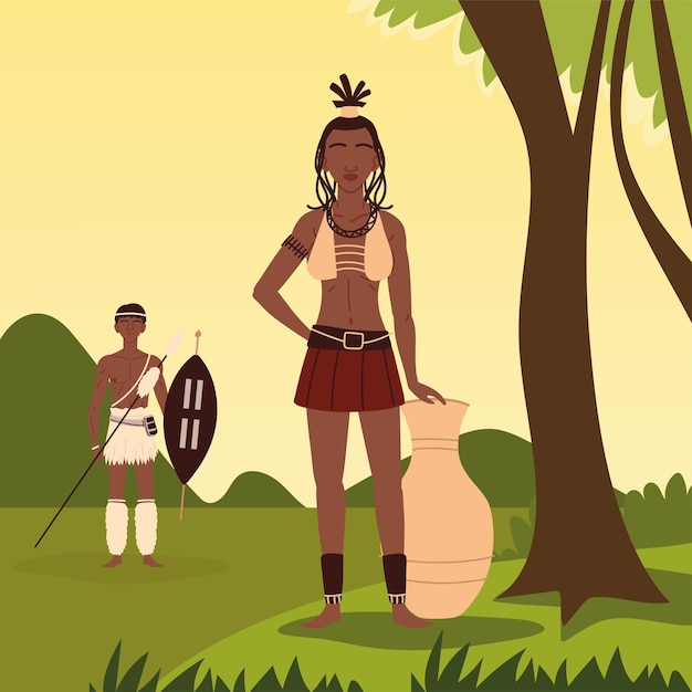 Vector pareja aborigen al aire libre