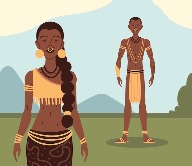 Vector pareja aborigen en el exterior