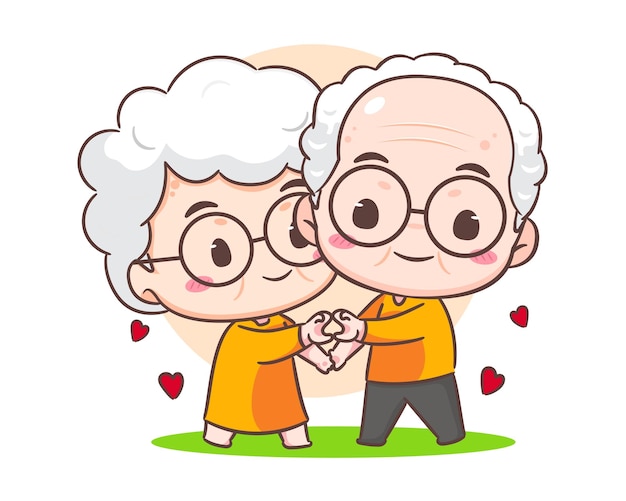 Vector pareja de abuelos lindos muestran un signo de amor abuelo y abuela personaje de dibujos animados pareja de ancianos felices
