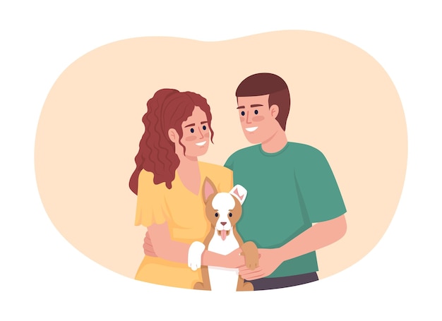 Pareja adopta perro de refugio 2d vector ilustración aislada