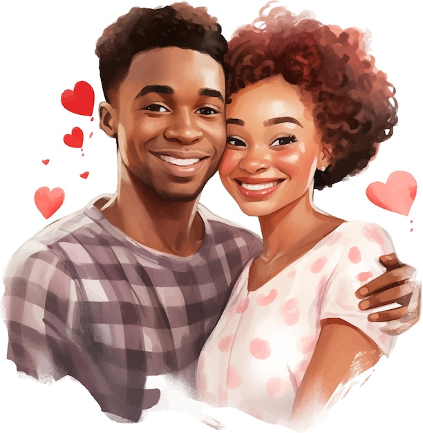 Una pareja africana encantadora de dibujos animados