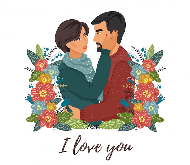 Vector pareja aislada en amor y flores