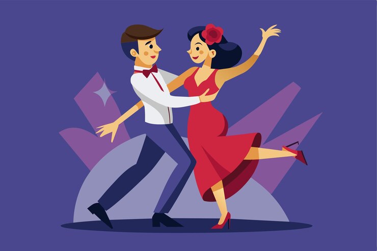 Vector una pareja alegre baila el tango juntos en un apartamento chic mostrando su entusiasmo y conexión tango ilustración de piso personalizable