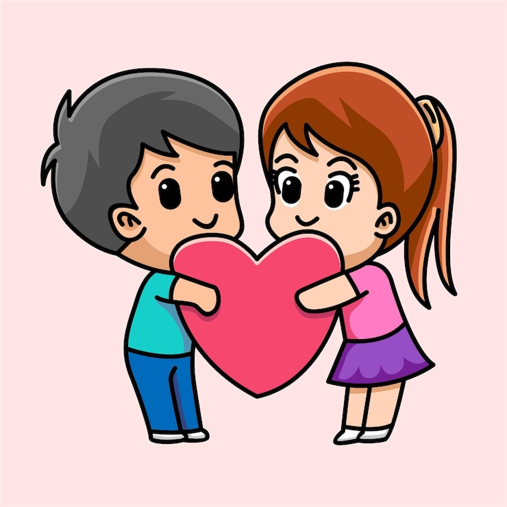 Vector pareja de amantes abrazan el corazón juntos ilustración de dibujos animados
