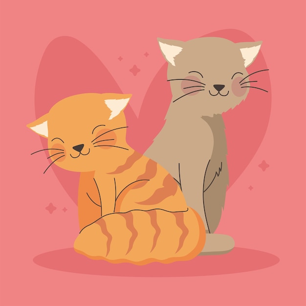 Vector pareja de amantes de los gatos lindos