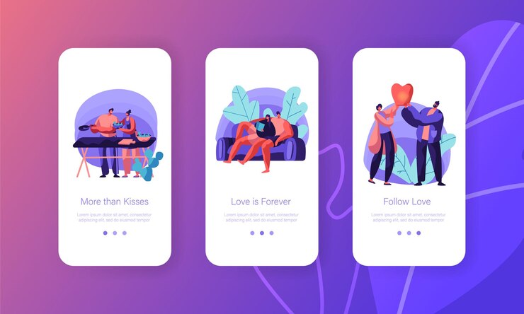 Vector pareja de amantes se relaja en el juego de pantalla a bordo de la página de aplicaciones móviles de ocio