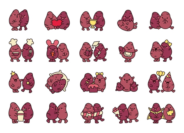 Una pareja de amigos de patatas dulces comida de dibujos animados divertida