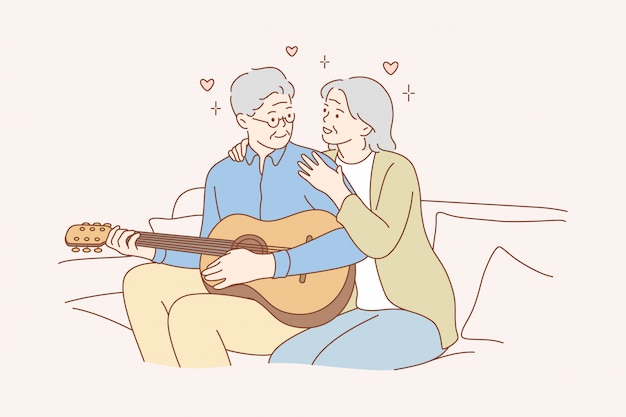 Pareja amor jugar concepto de recreación de música romántica