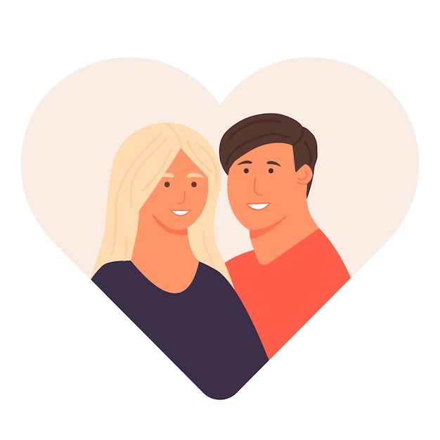 Vector pareja amorosa amantes del hombre y la mujer símbolo de amor, familia y unidad ilustración vectorial aislada plana aplicación de citas para teléfonos móviles