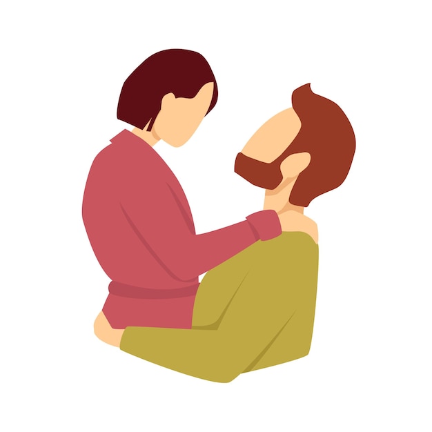 Una pareja amorosa se mira. Abrazos. Ilustración de dibujos animados vectoriales