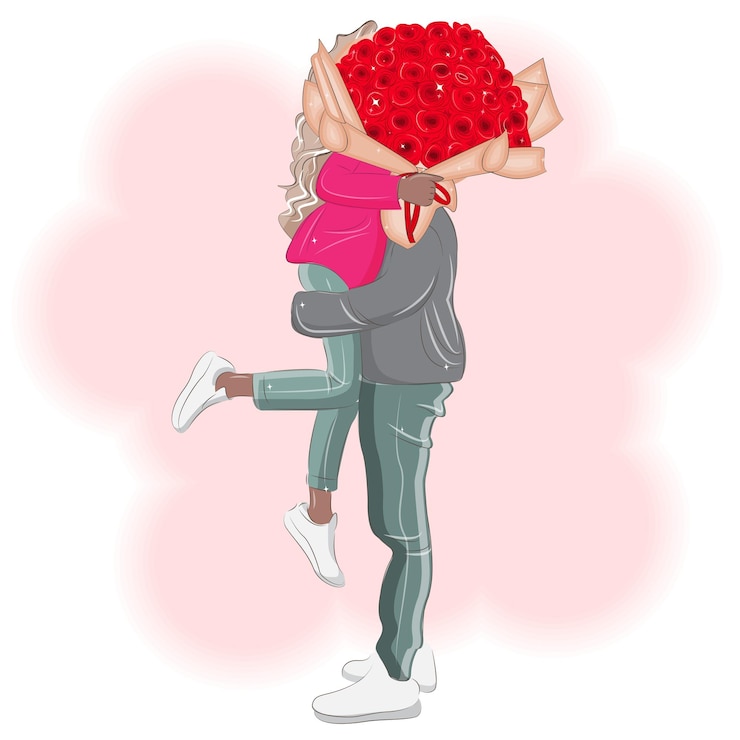 Vector pareja amorosa con un ramo de rosas ilustración vectorial para el día de san valentín3