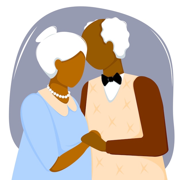 Una pareja de ancianos se abraza El viejo esposo y esposa canosos se abrazan