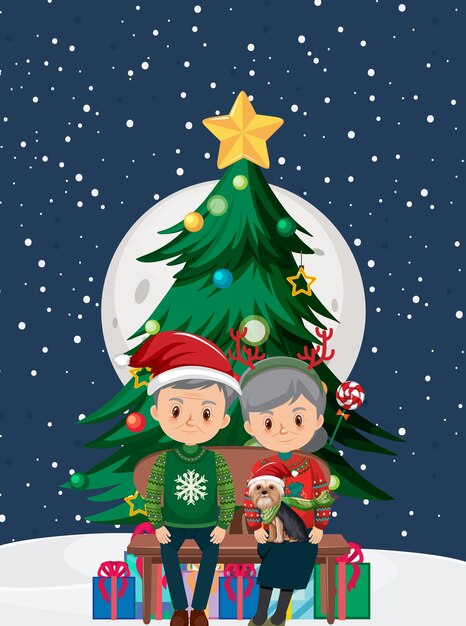 Una pareja de ancianos celebrando la Navidad juntos