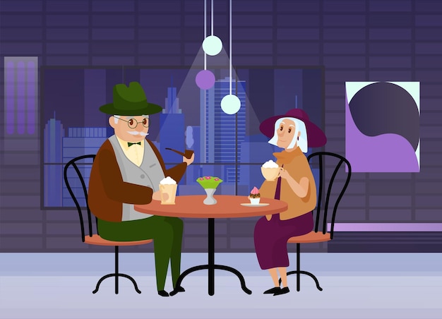 Pareja de ancianos cenando en un restaurante