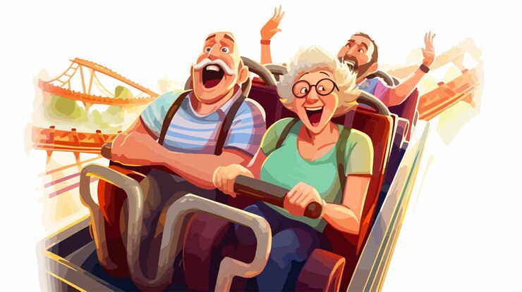 Vector una pareja de ancianos disfruta juntos de una montaña rusa