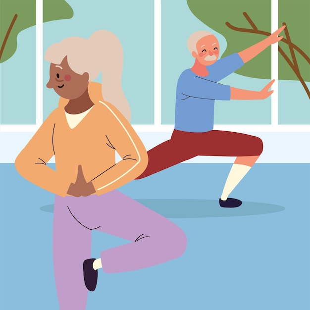Pareja de ancianos haciendo actividad física