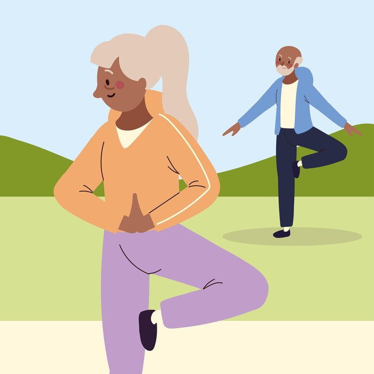 Vector pareja de ancianos haciendo ejercicio