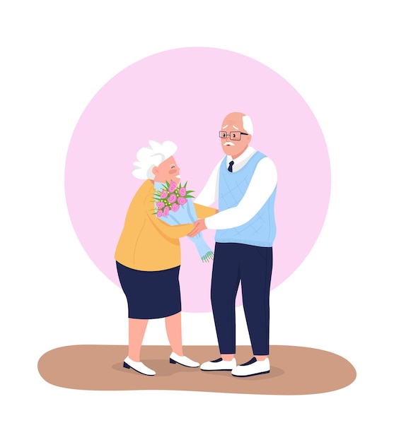 Pareja de ancianos en la ilustración aislada del vector 2D de la fecha