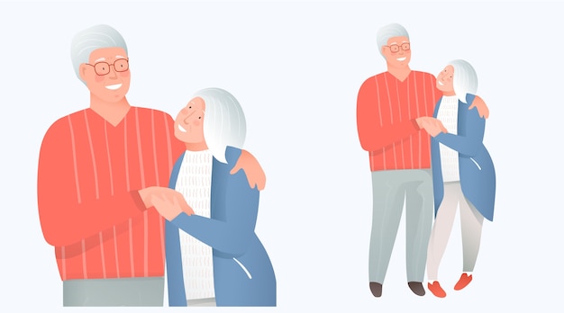 Pareja de ancianos jubilados enamorados abrazándose abrazando