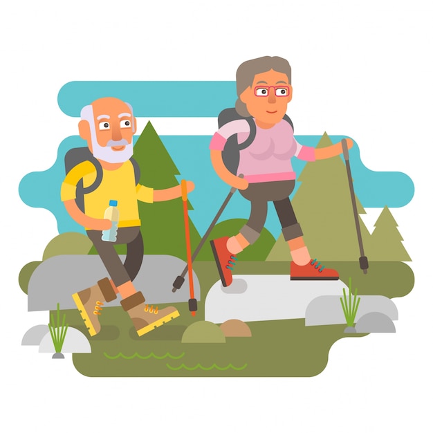 Pareja de ancianos senderismo