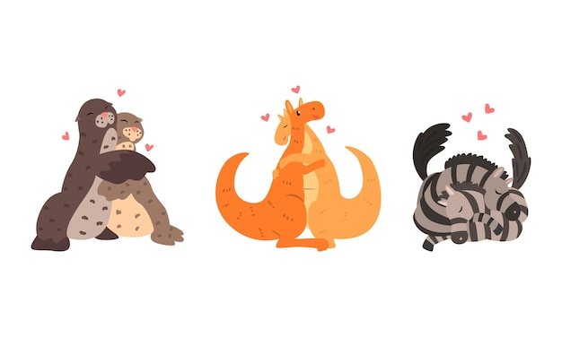 Una pareja de animales enamorados abrazándose el uno al otro Conjunto vectorial