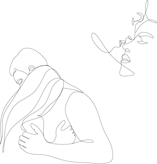 Pareja Arte Línea Continua Dibujo Amantes Pareja Ilustración Minimalista Simple