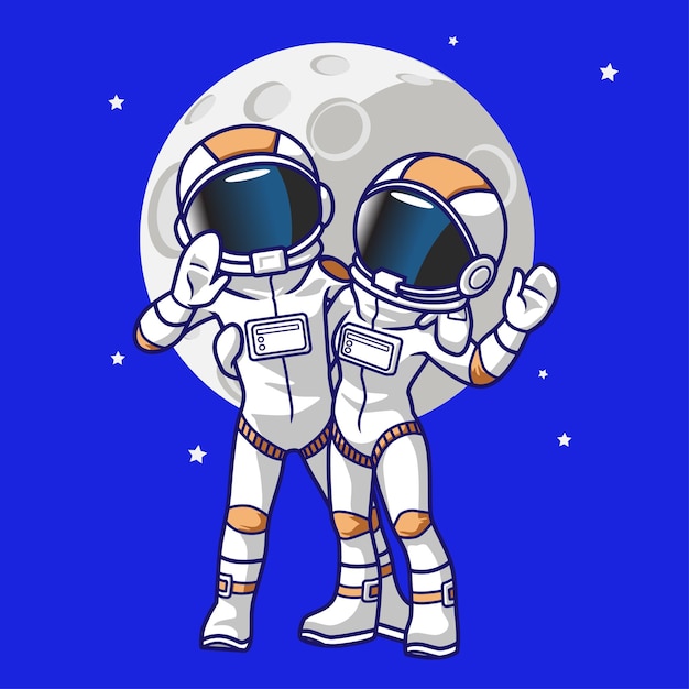 Vector pareja, astronauta, saludo