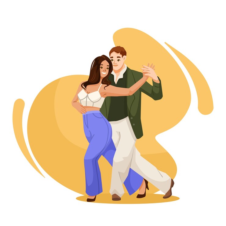 Vector una pareja bailando juntos en un fondo abstracto amarillo ilustración vectorial