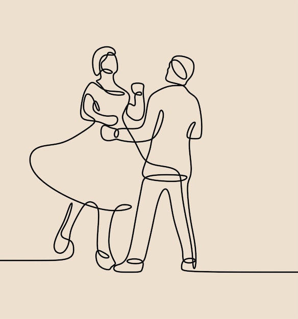 Vector pareja bailando en línea arte continuo de una sola línea