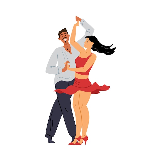 Pareja de bailarines de salsa o bachata personajes ilustración vectorial plana aislada