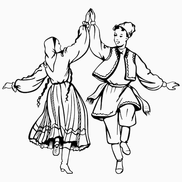 Vector pareja de baile en traje tradicional