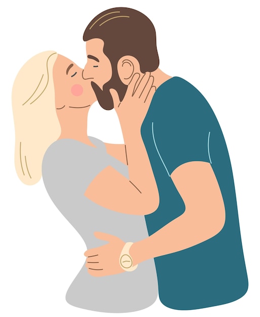 Vector la pareja se besa. retrato de amantes desde el costado hasta la cintura.