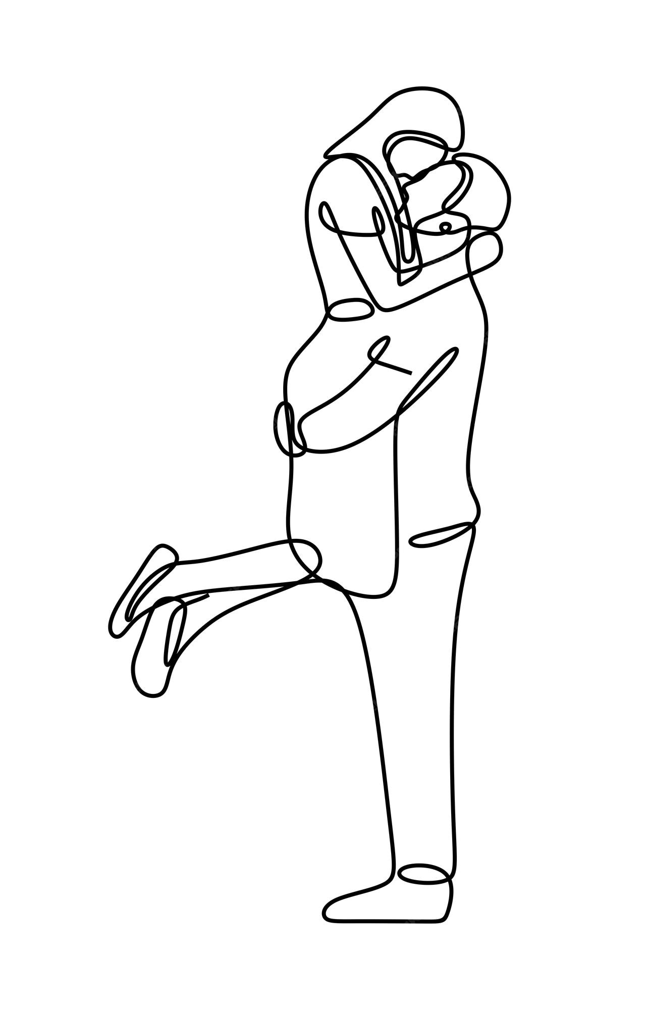 Pareja besándose y abrazándose fecha en línea arte de una sola línea continua | Vector Premium Pareja besándose y abrazándose fecha en línea arte de una sola línea continua | Vector Premium