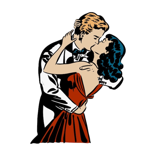 Pareja de besos imitación de estilo cómic vector retro pop art