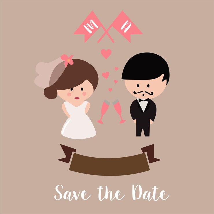 Vector pareja de boda dibujada a mano vector invitacion de boda ilustracion